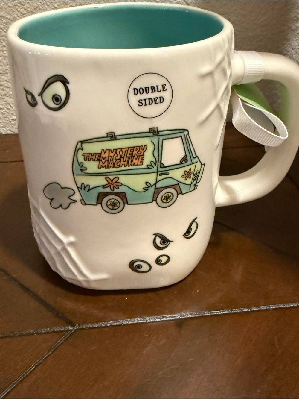 Rae Dunn x Scooby Doo White Double-sided Mug with Blue Int. THE MYSTERY GANG.